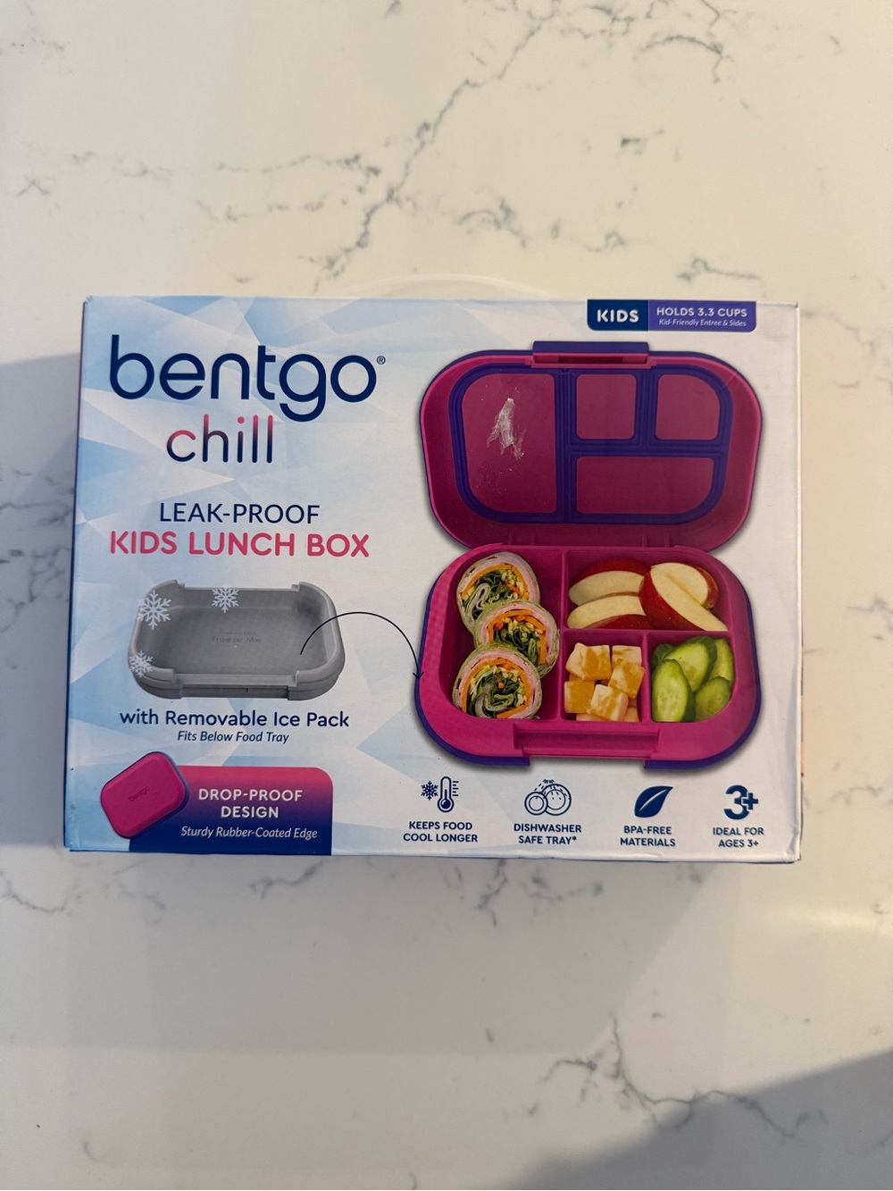 Bentgo Chill Leak-Proof Kids Lunch Box, Pink, Removable Ice Pack New/Open Box